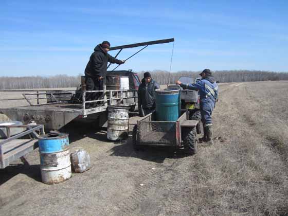 barrels of oats and grease